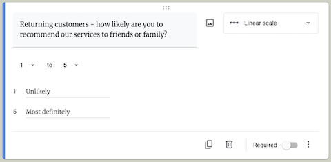 Example of the linear scale question type on Google Forms. 
